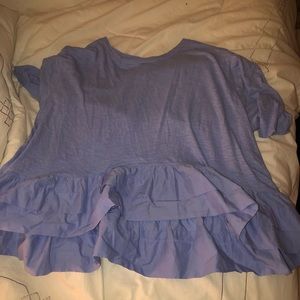 dusty blue cotton shirt with ruffle on bottom